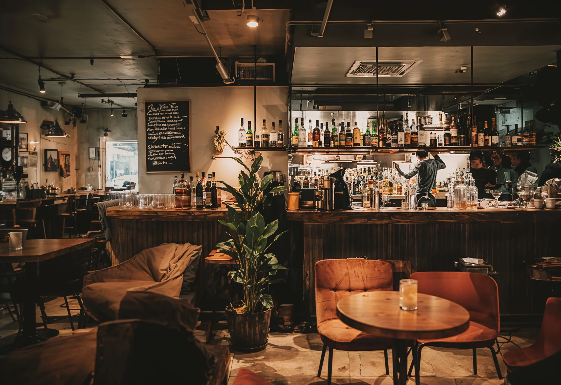 Elegant cocktail bar setup with warm lighting and sophisticated atmosphere
